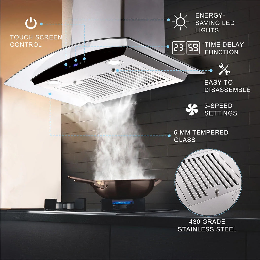 Joeaonz 30-Inch Wall Mount Range Hood with 3-Speed Ventilation and Dishwasher-Safe Filters, 700 CFM, 120V