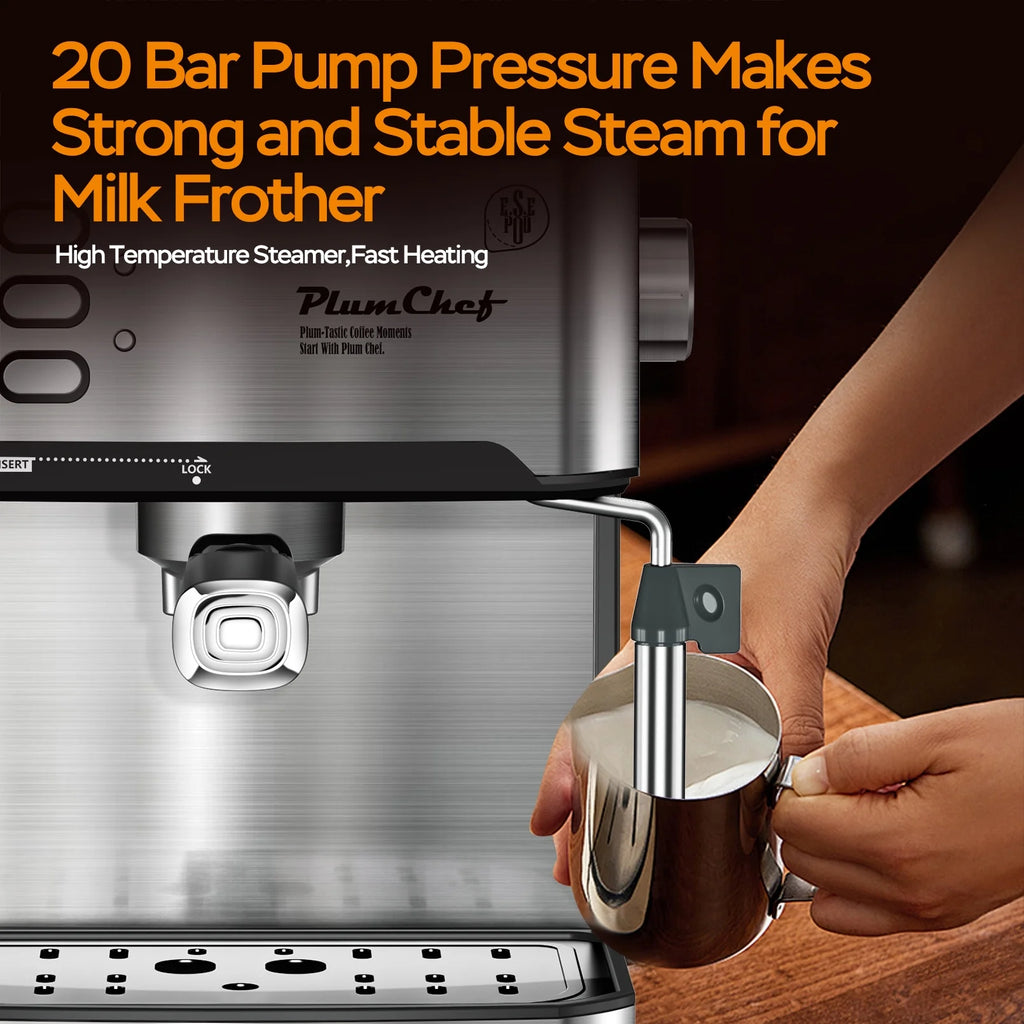 20 Bar Espresso Machine with Milk Frother, Single & Double Shot, ESE Pod Compatible, Removable Water Tank for Cappuccino, Latte, & Machiato for Home Barista