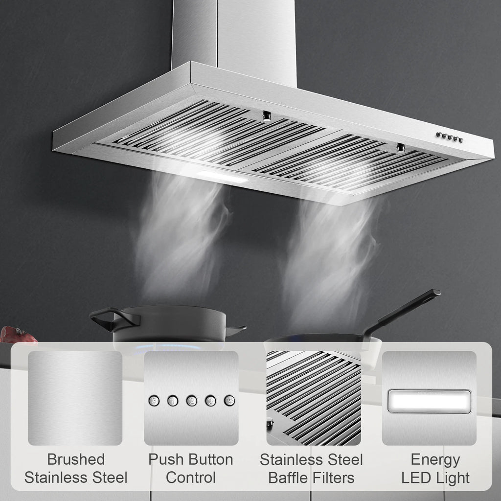 Range Hood 30 inch 450 CFM Wall Mount Range Hood with Baffle Filters 3 Speed Fan Vent Hood