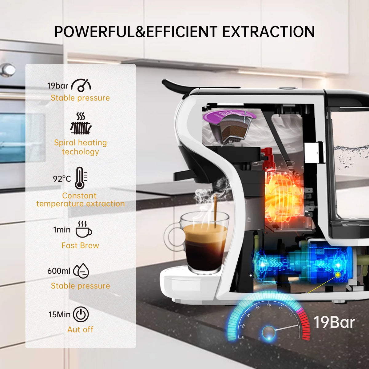 HiBREW H1A 4-in-1 Capsule Coffee Machine - 19Bar Espresso Maker for Hot/Cold Brews Black
