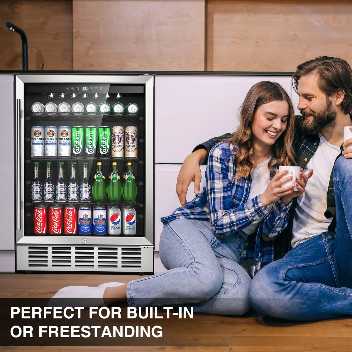 QAUSOU 24 Inch Under Counter Double Drawer Fridge, Weather Proof Stainless Steel Outdoor Beverage Refrigerator for Patio
