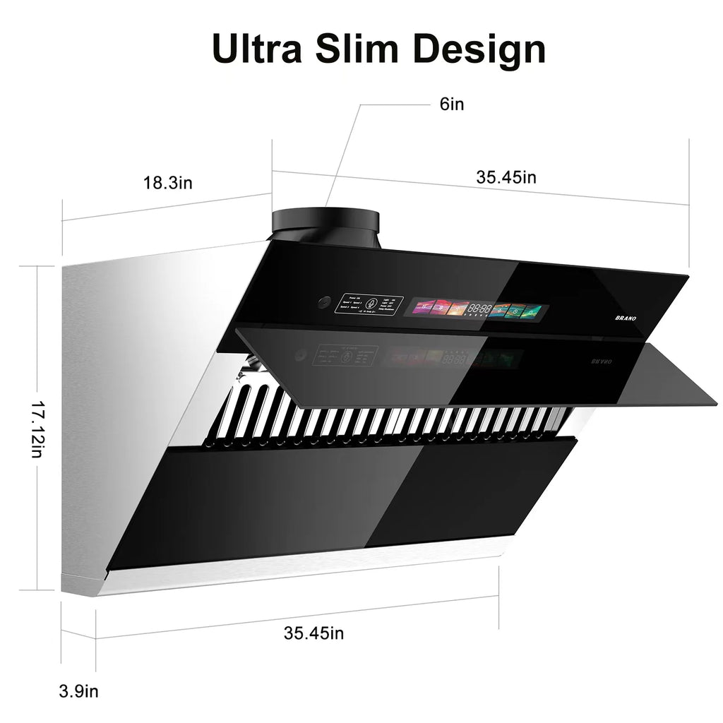 BRANO 30 inch Range Hood Stainless Steel Kitchen Hood, 900CFM, Voice/Gesture Sensing, Touch Control, Side-Draft Design