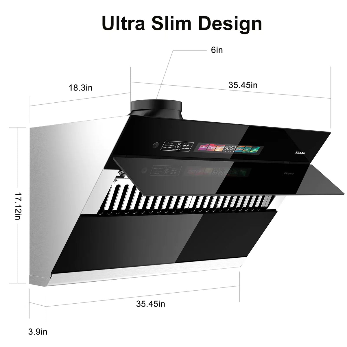 BRANO 30 inch Range Hood Stainless Steel Kitchen Hood, 900CFM, Voice/Gesture Sensing, Touch Control, Side-Draft Design