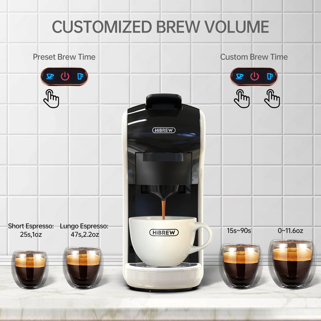 HiBREW H1A 4-in-1 Capsule Coffee Machine - 19Bar Espresso Maker for Hot/Cold Brews Black