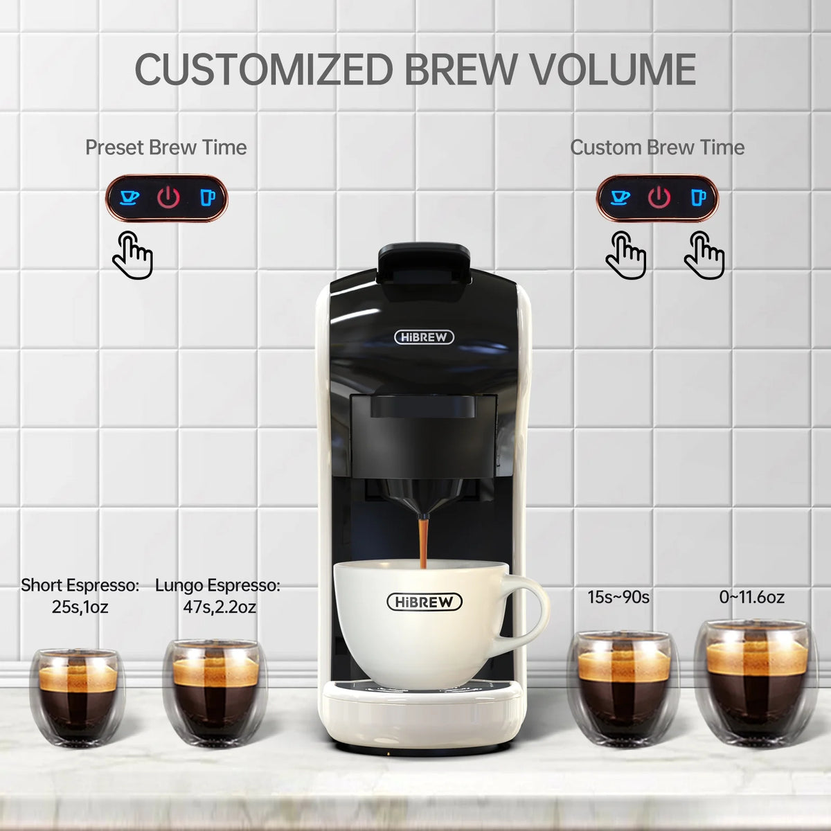 HiBREW H1A 4-in-1 Capsule Coffee Machine - 19Bar Espresso Maker for Hot/Cold Brews Black