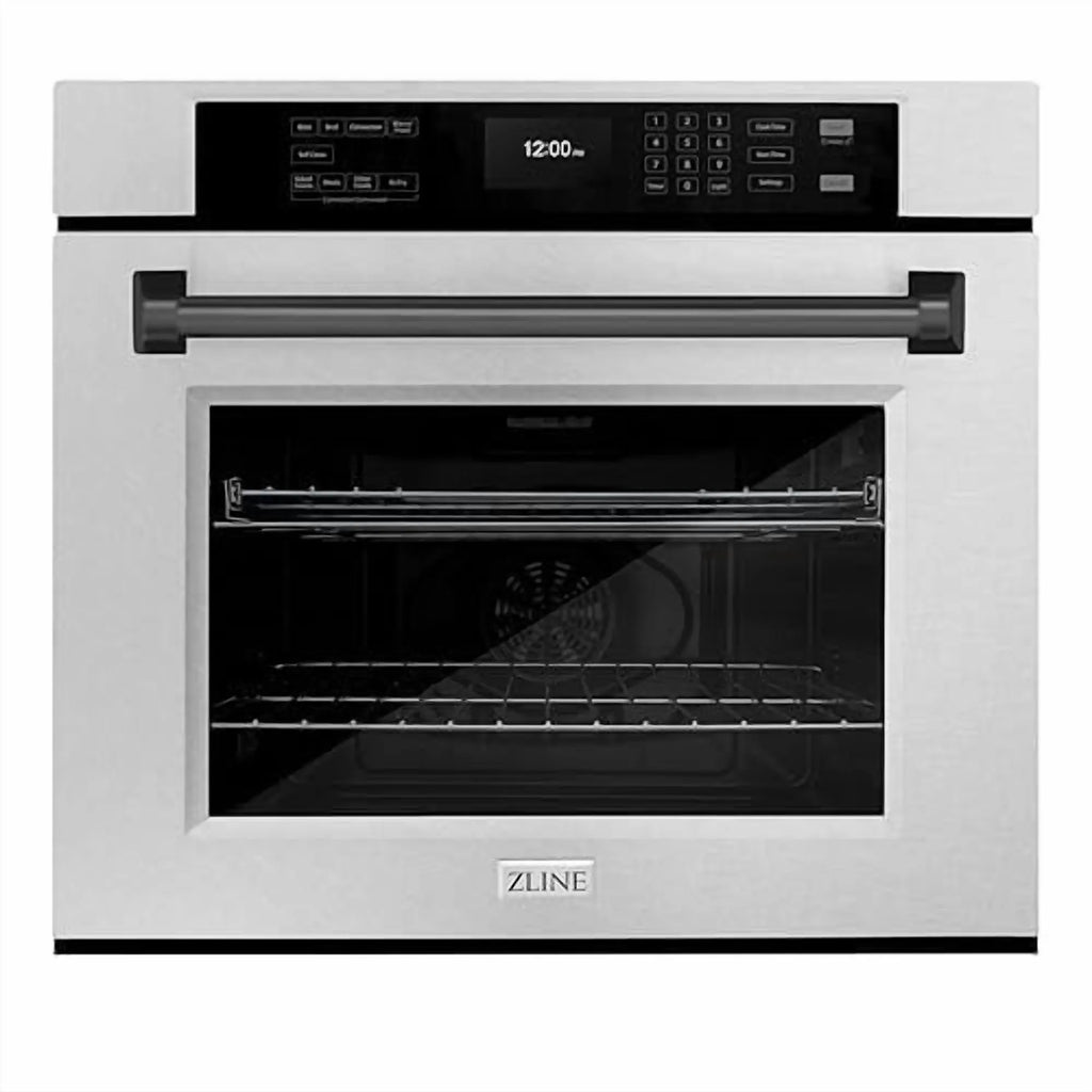 ZLINE 30 in. Autograph Edition Professional Convection Single Wall Oven with Air Fry and Self Clean in DuraSnow Stainless Steel with Matte Black Handle (WASSZ-30-MB)