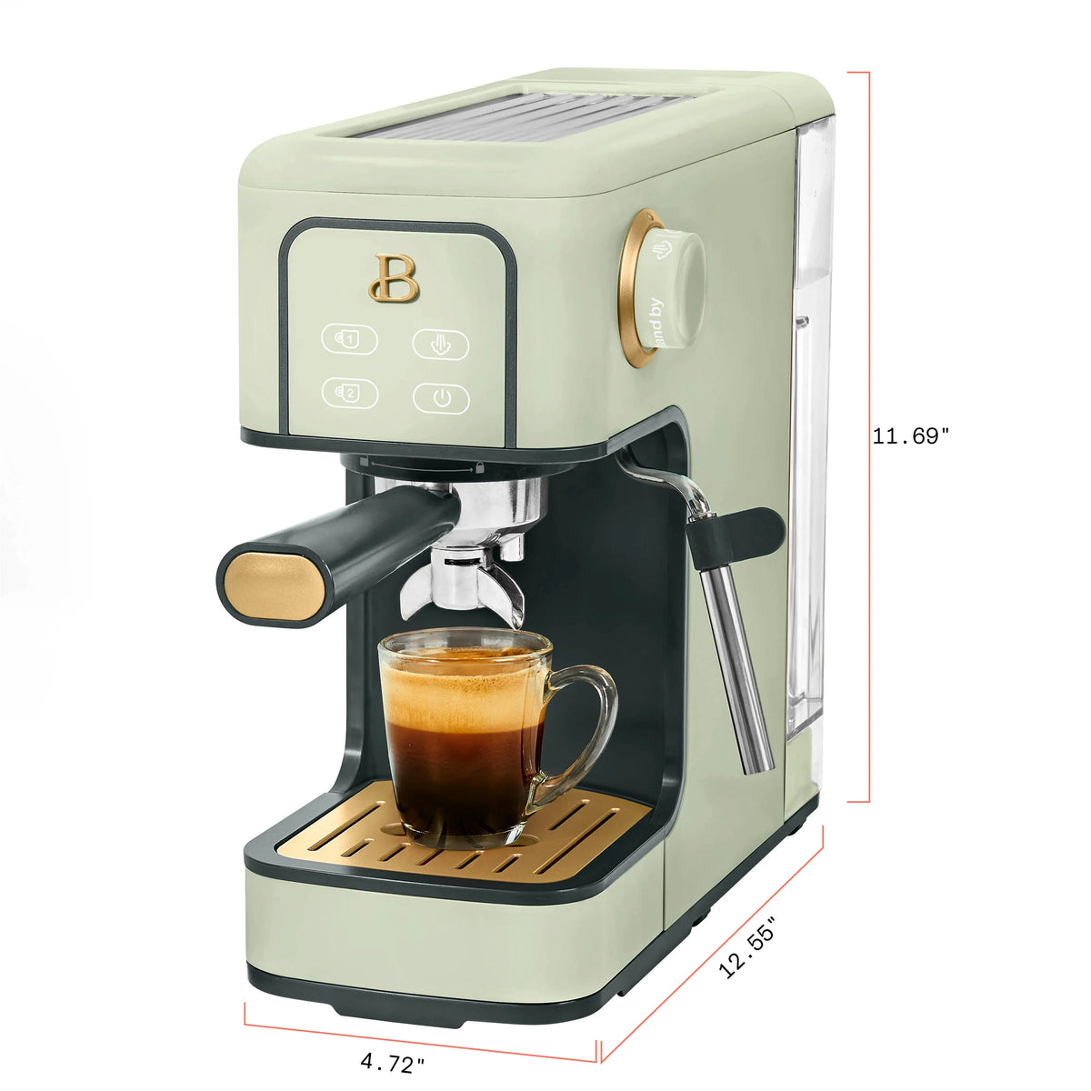 Beautiful Slim Espresso Machine with 20-Bar Pressure, Black Sesame by Drew Barrymore