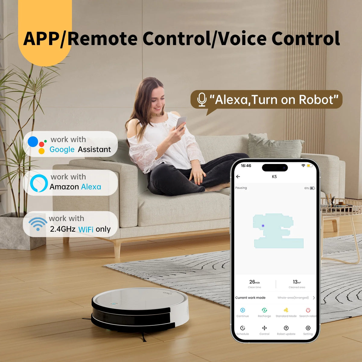 OKP Robot Vacuums with Mop Combo and Remote Control, 2 IN 1 Cleaning and Mopping, Wi-Fi Connectivity, Alexa/APP, Self-Charging Robotic Vacuum Cleaner for Home, Pet Hair, Carpets, and Hard Floors