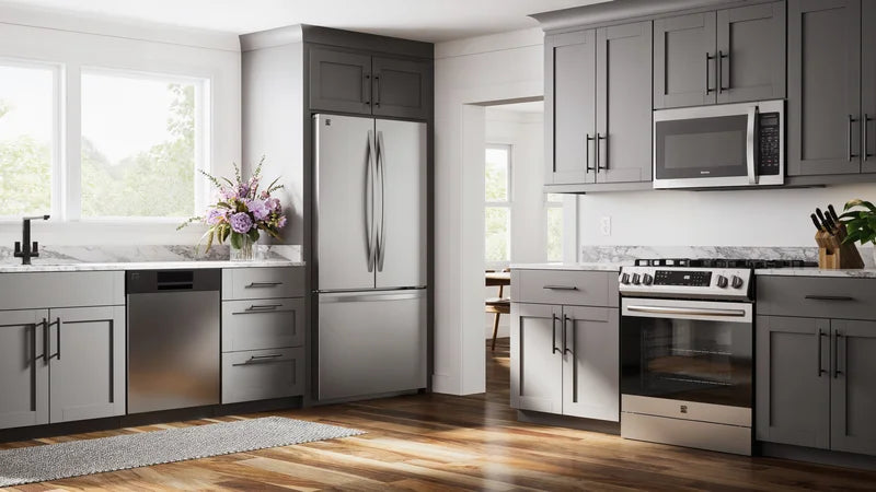 Kenmore 22-76853 5.6 cu. ft. Front-Control 5 Burner True Convection Gas Range with Oven, Large Window, Three Oven Racks, Dishwasher Safe Cast Iron Grates