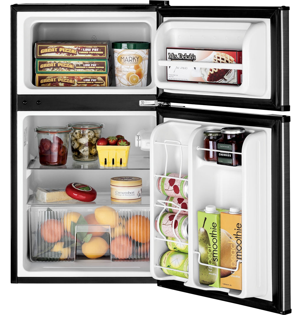 GE Appliances 3.1 Cu. Ft. Freestanding Double Door Compact Refrigerator, Steel