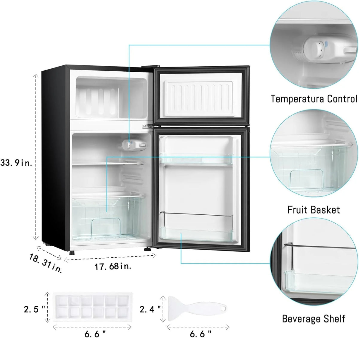 Kcpolre Pink Mini Fridge with Freezer 3.2 Cu.ft Refrigerators, Adjustable Glass Shelves, Quiet Dual Door Dorm Fridge for Bedroom, College, Office