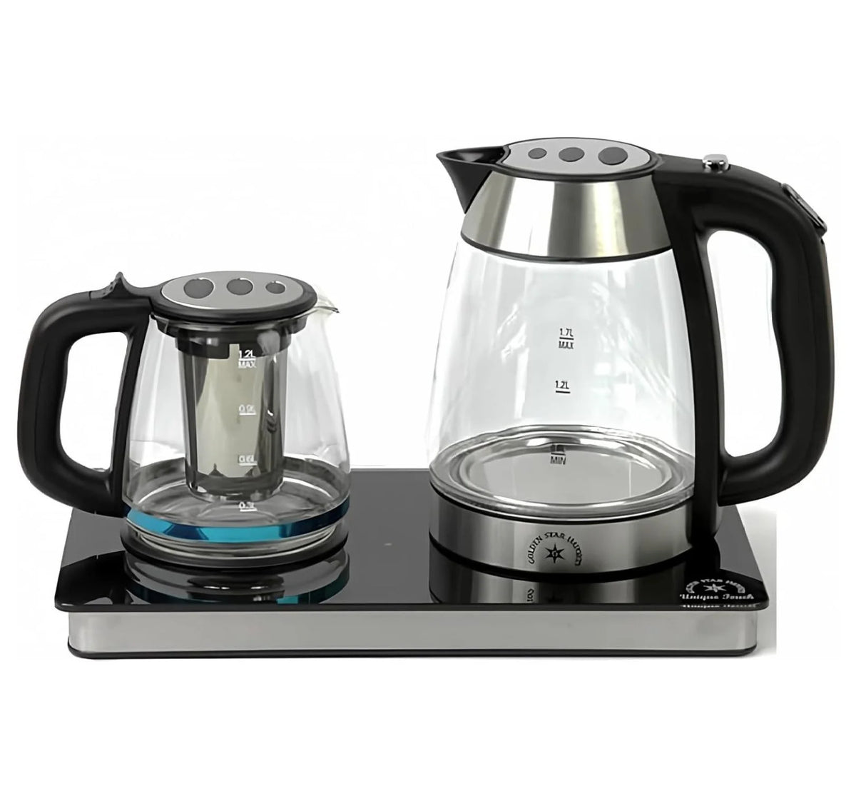 Electric Tea Maker Samovar, 1.7L Glass Kettle & 1.2L Teapot Set - Stainless Steel, Cordless, Keep Warm, 360° Swivel, Auto Shut-Off, LED Indicator