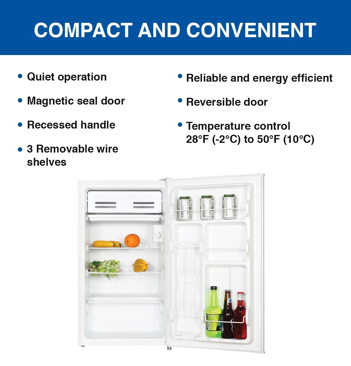 Koolatron Compact Fridge with Freezer, 3.2 Cu Ft, White