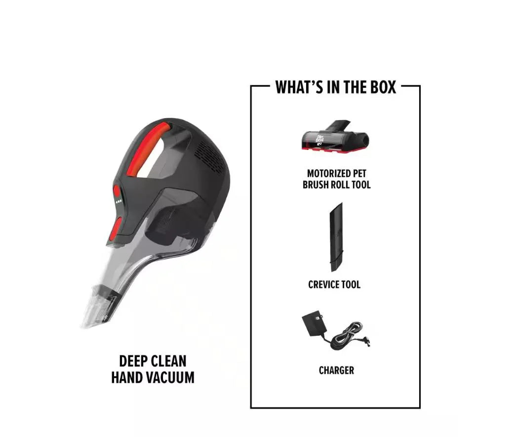 Dirt Devil 16V Deep Clean Cordless Handheld Vacuum w/Motorized Pet Brush Roll Tool for Upholstery, Powerful and Lightweight, Black