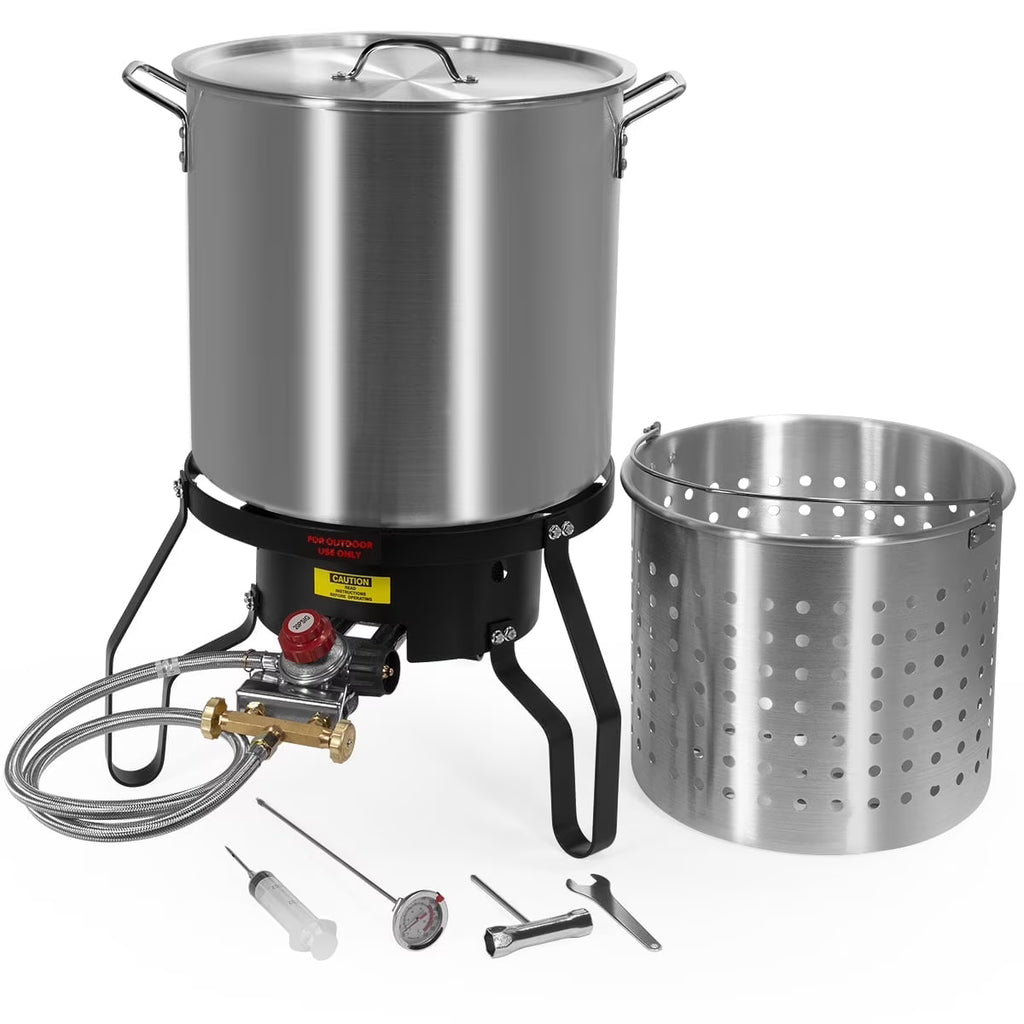 Barton 64 Qt. Aluminum Turkey Deep Fryer Pot With Injector Thermometer Kit and 100,000 BTU Outdoor Propane Stove Burner Stand for 28Lb Turkey, Outdoor Cooking Seafood Boiler Roaster Crawfish Boiling