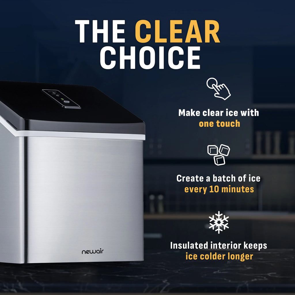 Newair Portable Countertop 40lb Clear Ice Maker Machine, Stainless Steel