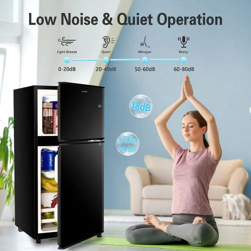 3.5Cu.Ft Compact Refrigerator Mini Fridge with Freezer, Small Refrigerator with 2 Door, 7 Level Thermostat Removable Shelves for Kitchen, Dorm, Apartment, Bar, Office, Black