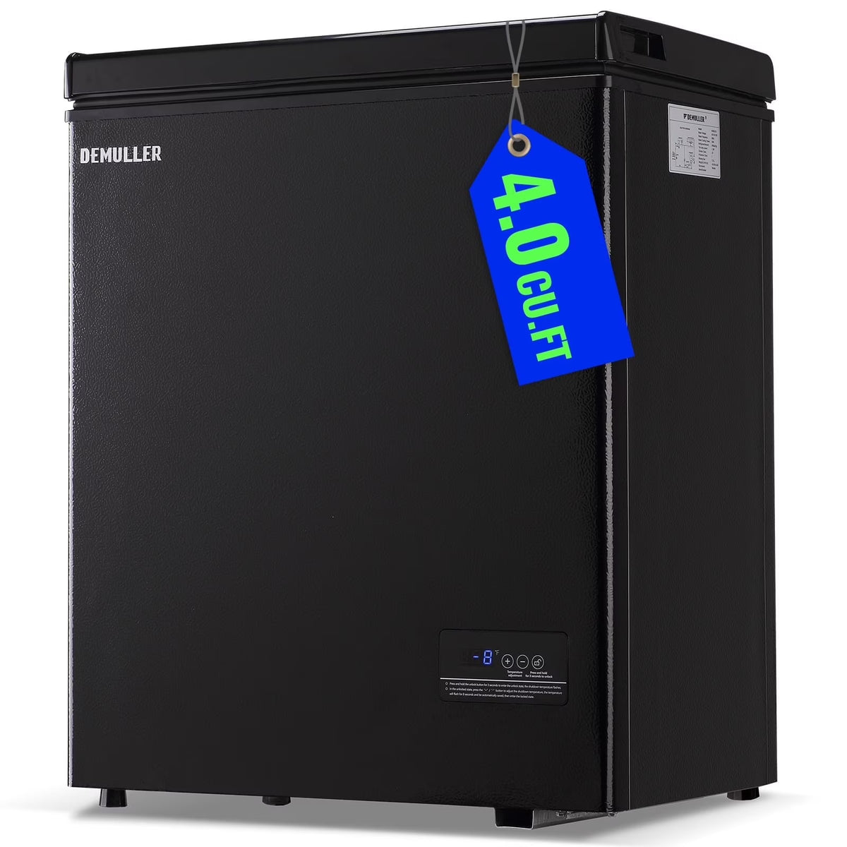 DEMULLER 4.0 Cu.ft Chest Freezer with Electronic Panel, Accurate Temperature Display to 1�?Black