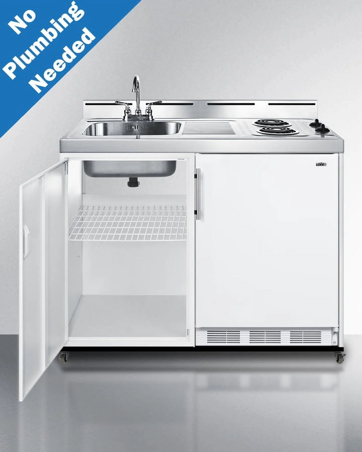 48" Wide Mobile All-In-One Kitchenette, No Plumbing Needed, white, Coil Burners