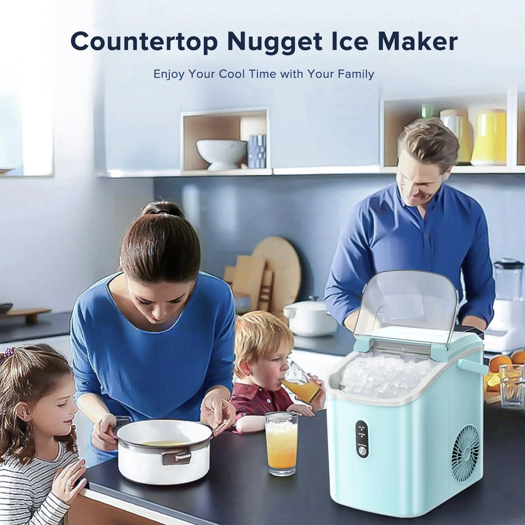 Electactic Nugget Ice Maker Countertop, 35lbs/24H, Self-Cleaning, Pebble Portable Ice Machine with Handle (White)