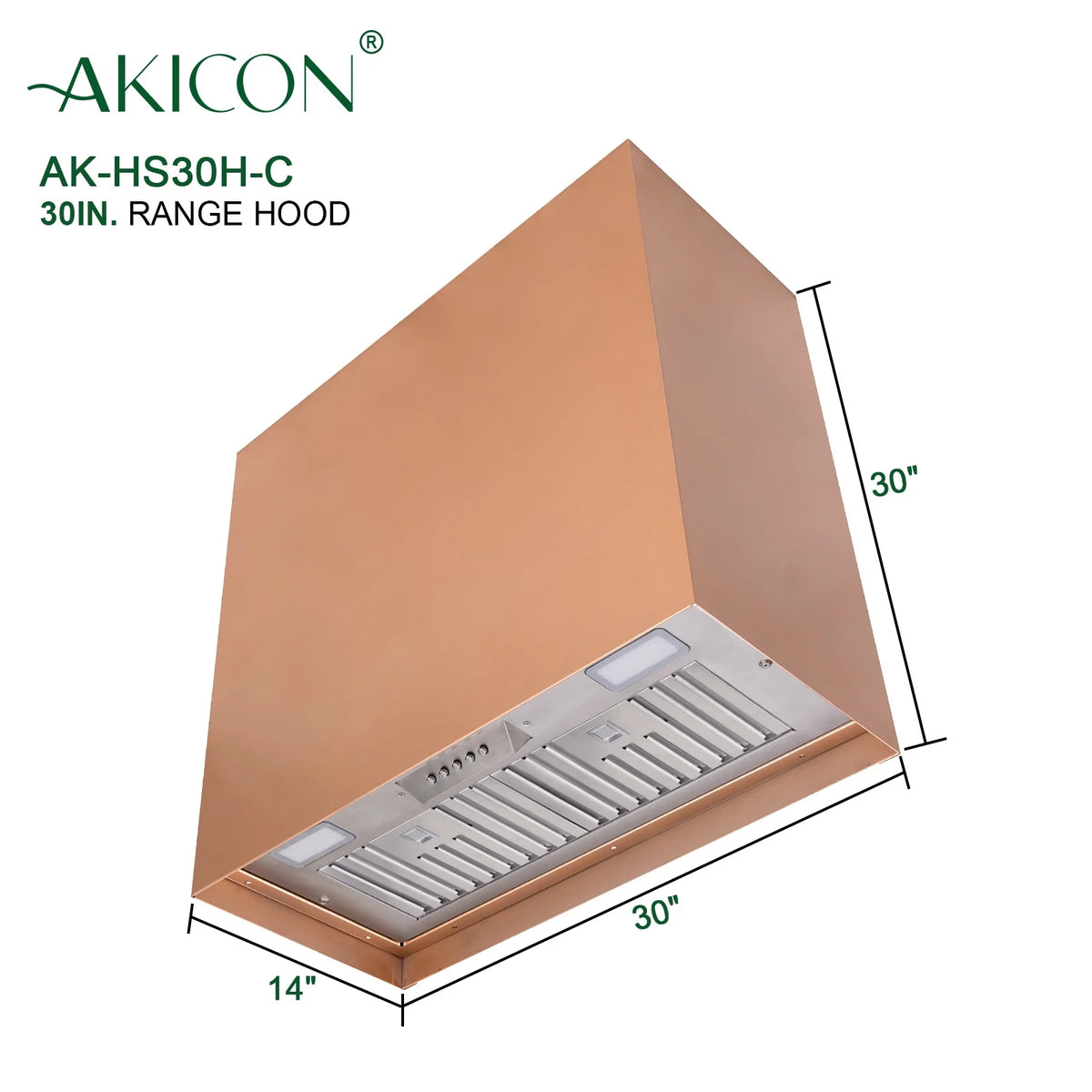 Akicon Stainless Steel Range Hood, Modern Box Kitchen Hood with Powerful Vent Motor, Wall Mount, 30��W*30��H*14D, Signal White