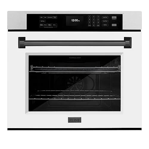 ZLINE 30 in. Autograph Edition Professional Convection Single Wall Oven with Air Fry and Self Clean in DuraSnow Stainless Steel with White Matte Door and Matte Black Handle (WASSZ-WM-30-MB)