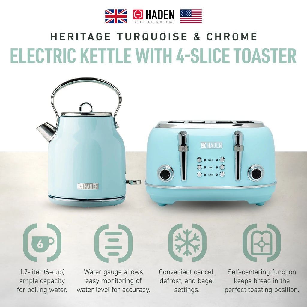 Haden Heritage 1500 1.7 Electric Kettle, Matte Black Finish with Copper Accents