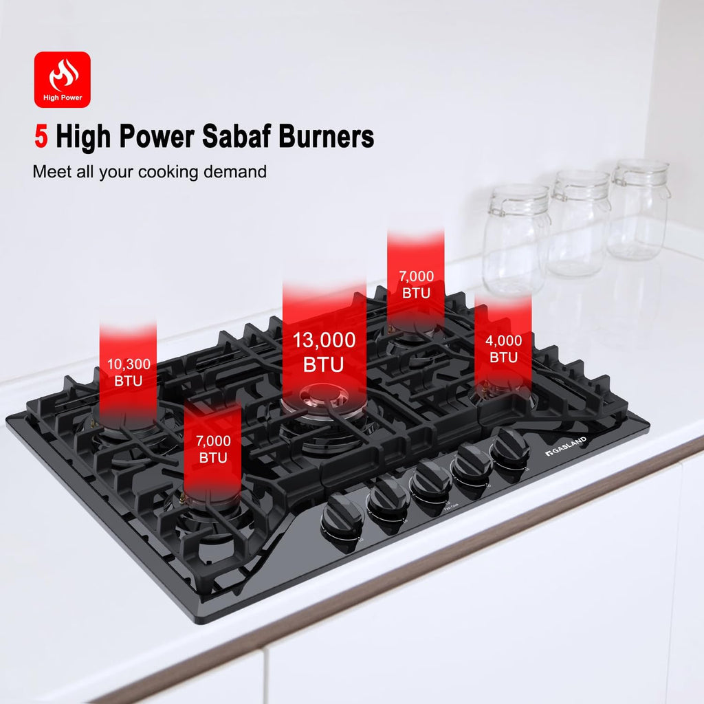 Gasland Chef  30" 5 Burners 30" Gas Cooktop, Stovetop, NG/LPG,Stainless Steel, Auto Ignition