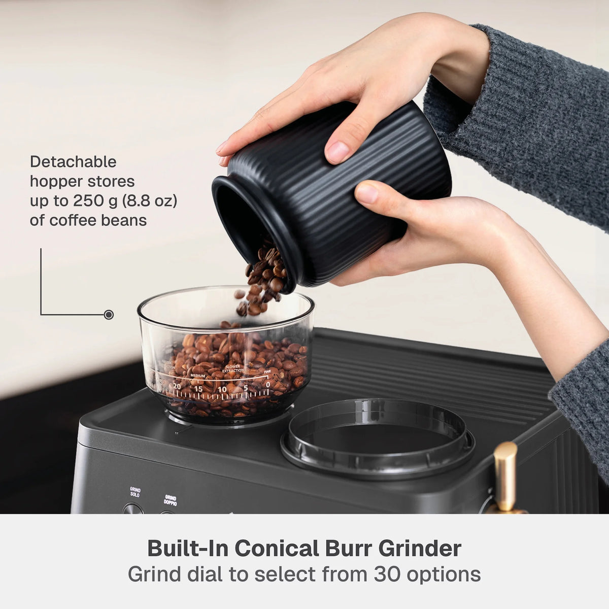 Thyme & Table Barista Grade Espresso Machine with 15-Bar Pressure, Conical Burr Grinder and Steam Wand, Sand White