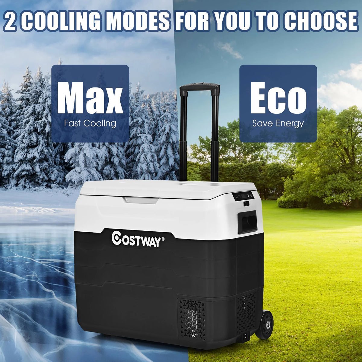 Costway 53 qt Wheeled Corded Electric Dual-Zone Portable Car Refrigerator, White
