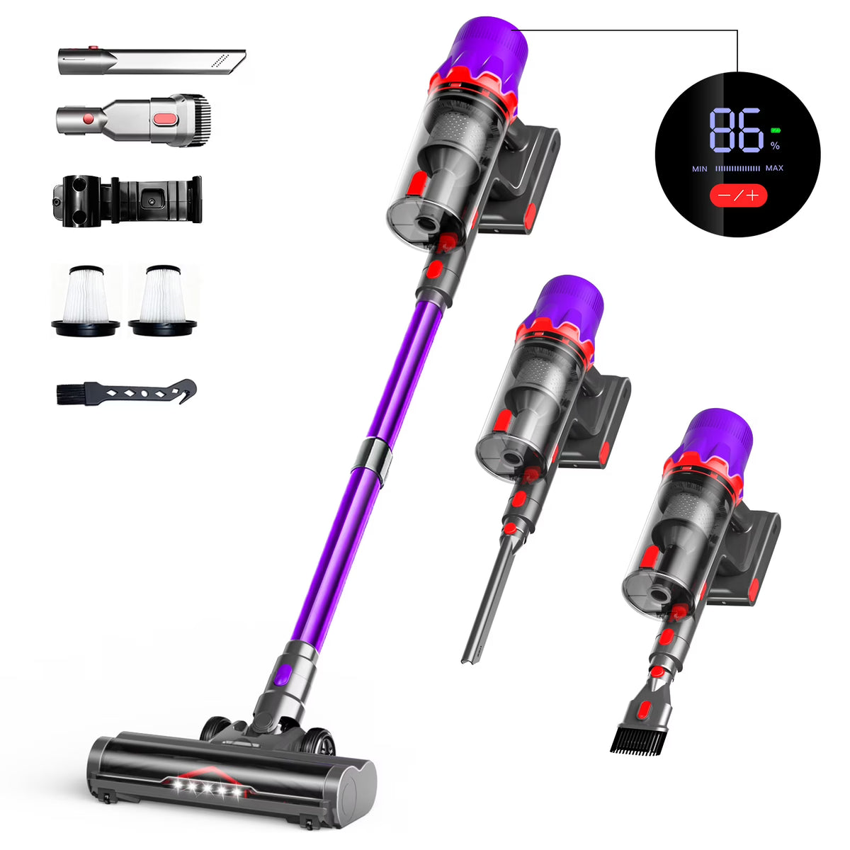 Hosaud Cordless Stick Vacuum Cleaner: 45000Pa Suction, 550W Motor, 55-Min Runtime �?Lightweight for Home, Powerful on Pet Hair, Carpets & Hard Floors