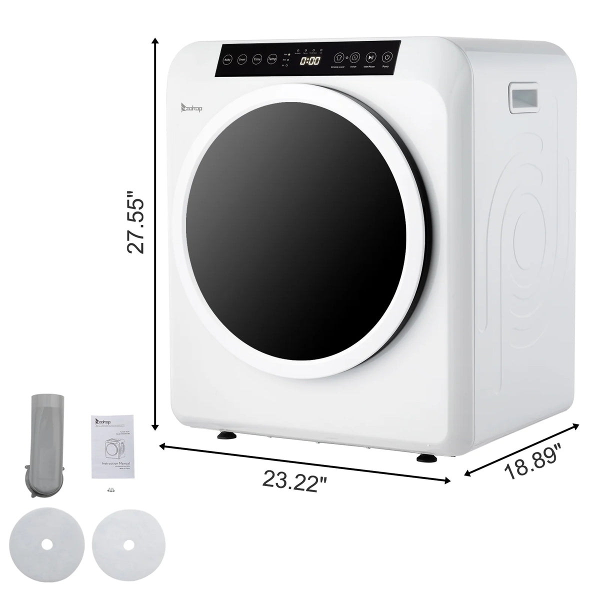 BAYUELSWU 3.5 Cu.Ft Portable Clothes Dryer, 1300W Clothes Dryer with Stainless Steel Tub, Front Load Tumble Laundry Dryer with LCD Touch Panel, 110V Portable Dryer for Laundry, Apartments, Dorms