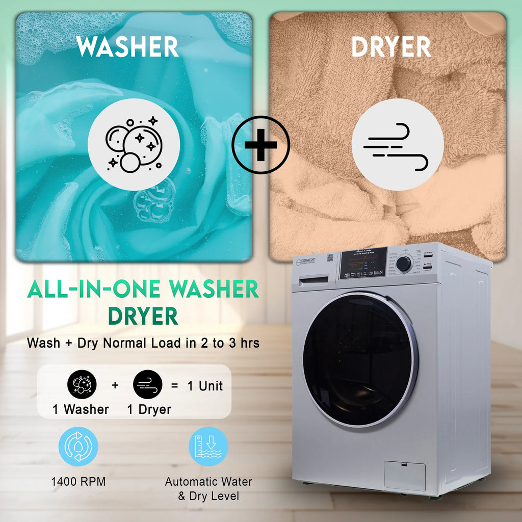 Equator 1.62 cu.ft./15 lbs All in One Combo Washer Dryer with Pet Cycle Silver
