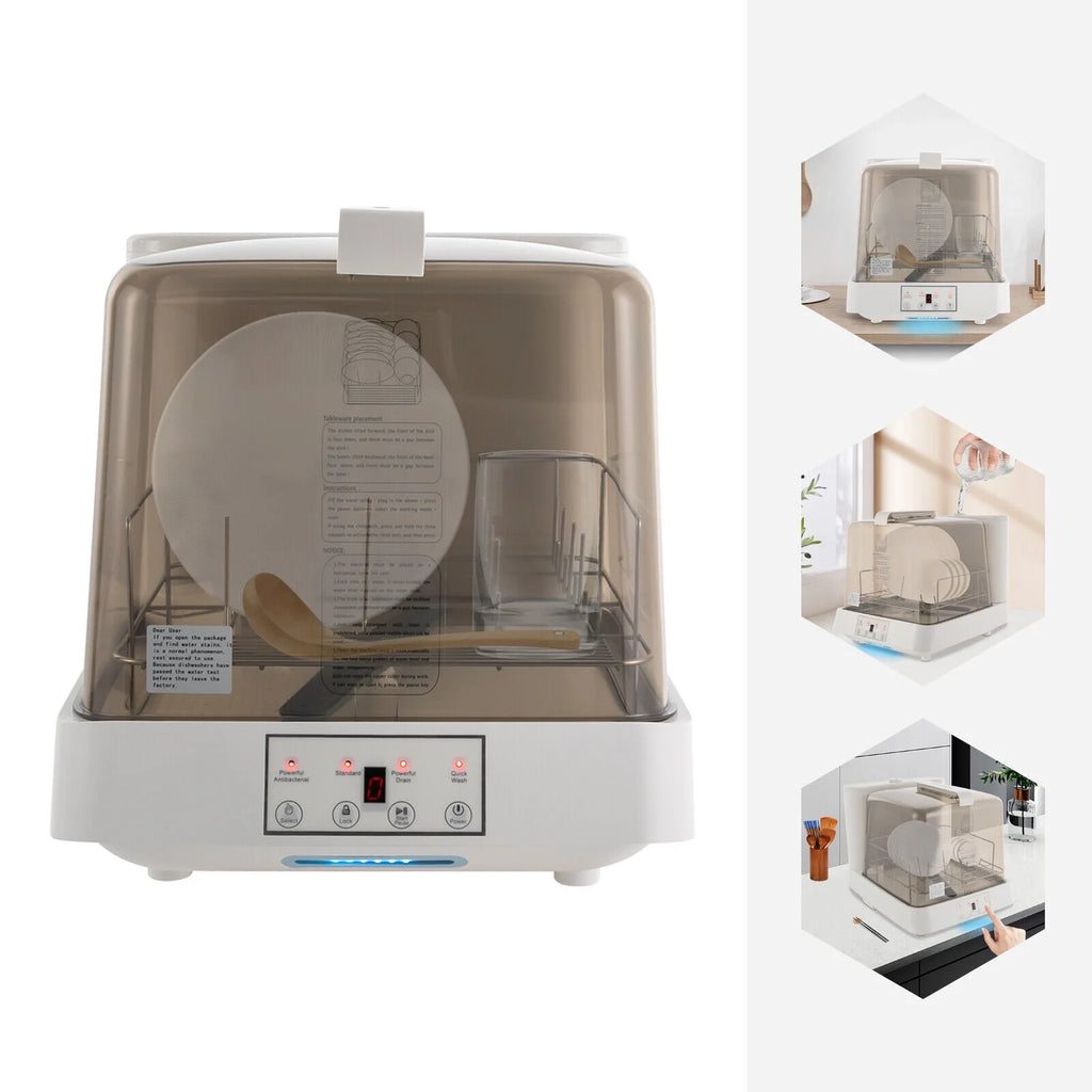 Miumaeov Portable Mini Dishwasher Electric Countertop Dish Washing Machine w/ Washing Programs
