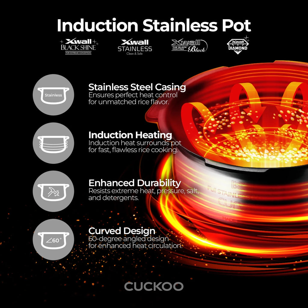 Cuckoo 10 Cup Dry Induction Heating Twin Pressure Rice Cooker with Micom Logic Tech, Nonstick Pot, Warmer, 25 Menu Modes and Voice Guide in White (CRP-LHTR1009FW)