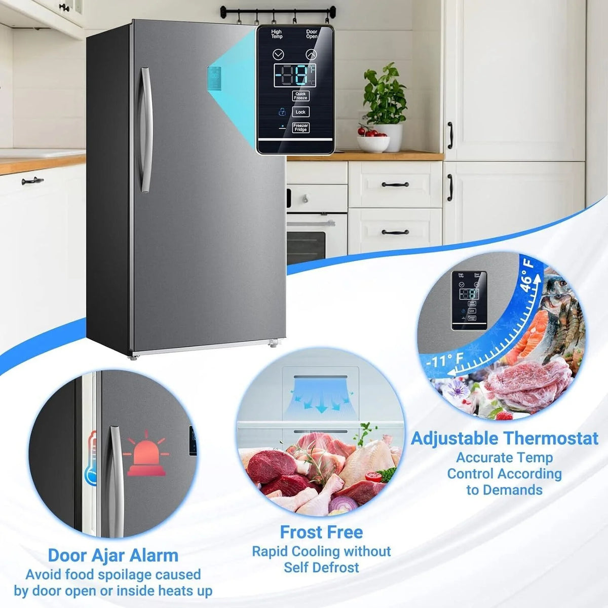 Smad 17 Cu ft Upright Freezer Large Capacity Fridge Refrigerator Frost Free Home Stainless Steel