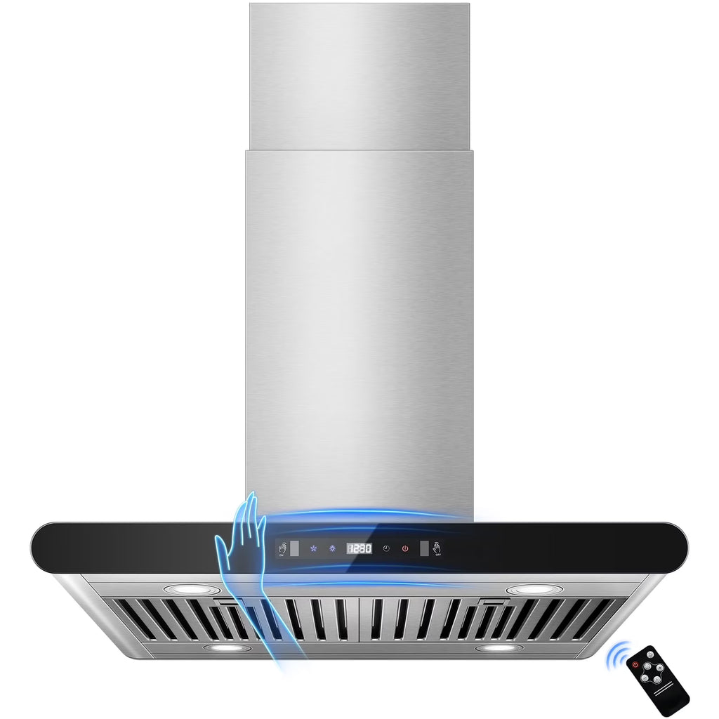 30" Island Range Hood 700CFM, Stainless Steel, Gesture/Touch/Remote Control, LED Light?