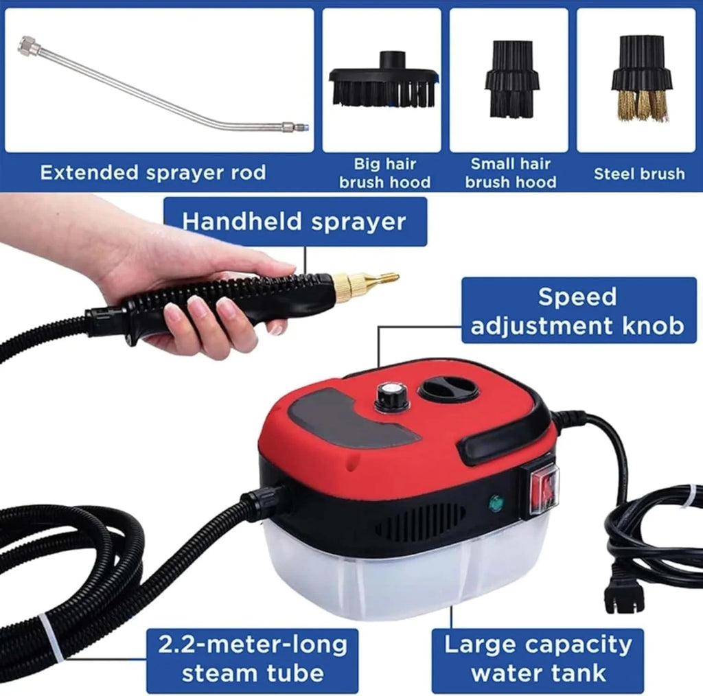 Versora Pro Car Steam Cleaner 2500w High-Temp Portable Machine, 6 Speeds Adjustable, With 3 Different Brush Heads, 1l Large Water Tank, For Home, Auto Detailing (Blue)