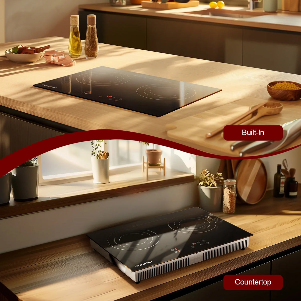 Double Induction Cooktop 1800W Induction Stove Top 2 Burners for Cooking, Sumaki Built-in Electric Cooktops With 9 Power Levels