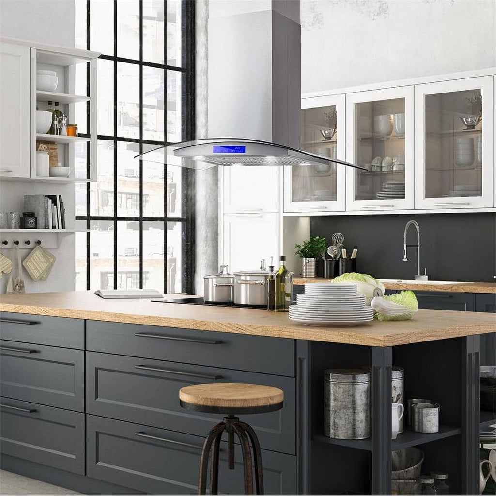 Cosmo 30 in. Ducted Island Range Hood in Stainless Steel with LED Lighting and Permanent Filters