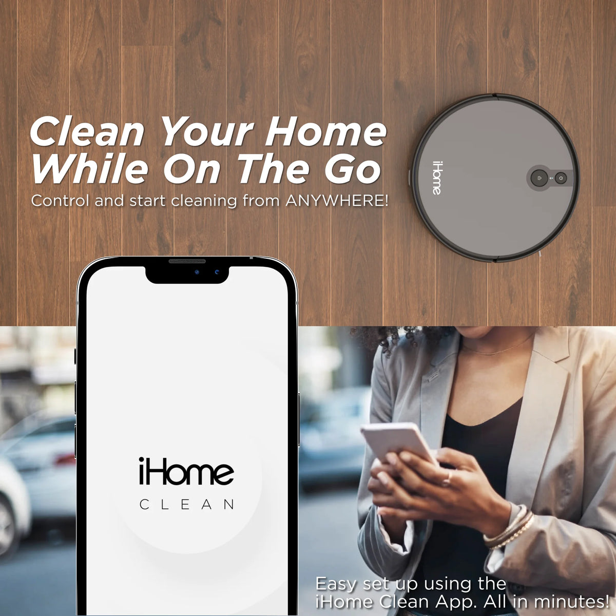 iHome AutoVac Juno Robot Vacuum, Mapping Technology, Strong Suction, 120 Min Runtime, App + Remote Control, New