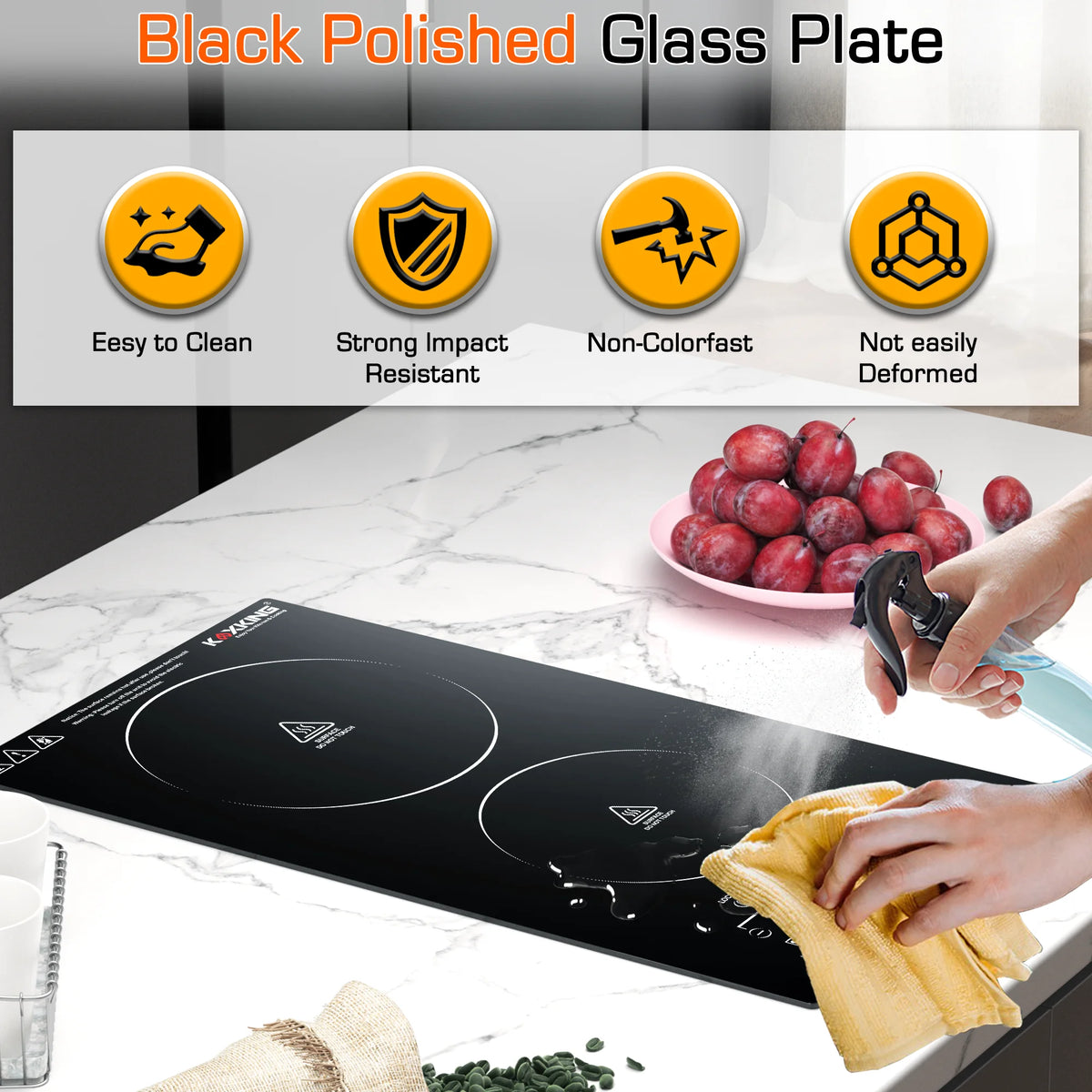 4 Burner Electric Cooktop, 24 Inch Electric Stove Top, Built-in Electric Cooktop with Sensor Touch Control, Timer & Child Lock Included, 9 Power Levels, 6000W, 220-240V Hard Wired (No Plug)