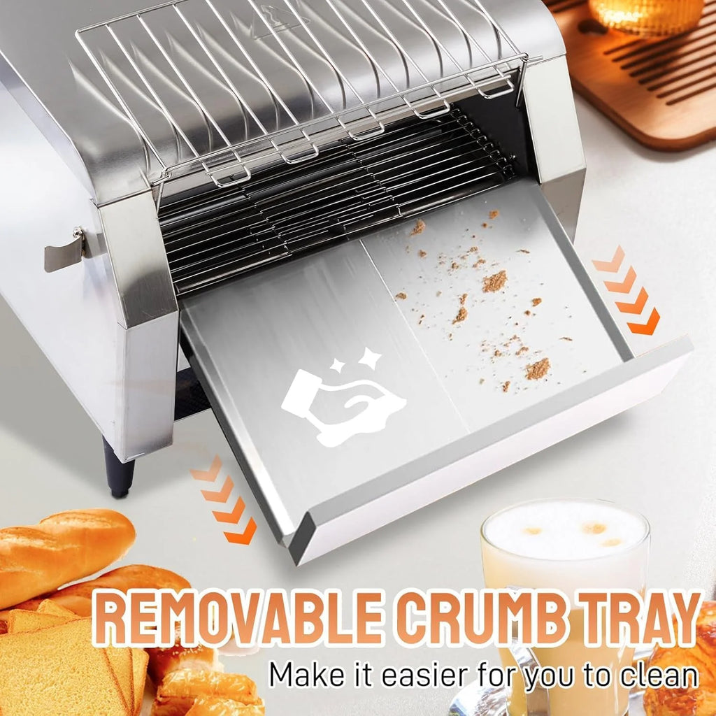 Ktaxon Commercial Conveyor Toaster, 150 Slices/Hour, 1300W, Front/Rear Outlet, Silver