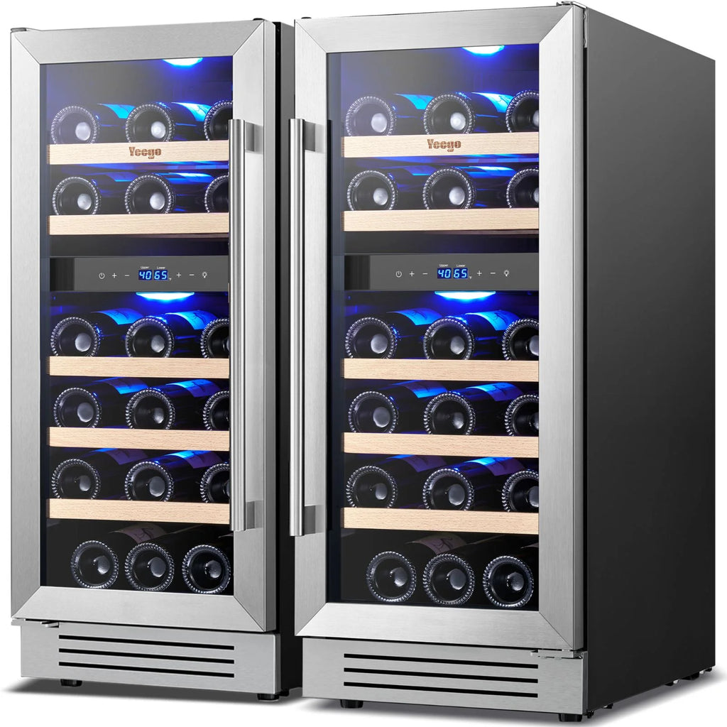Yeego 30" Wine and Beverage Refrigerator,Two 15" Wine and Beverage Cooler Under Counter or Freestanding, Hold 33 Bottles and 80 Cans(Two Pack)
