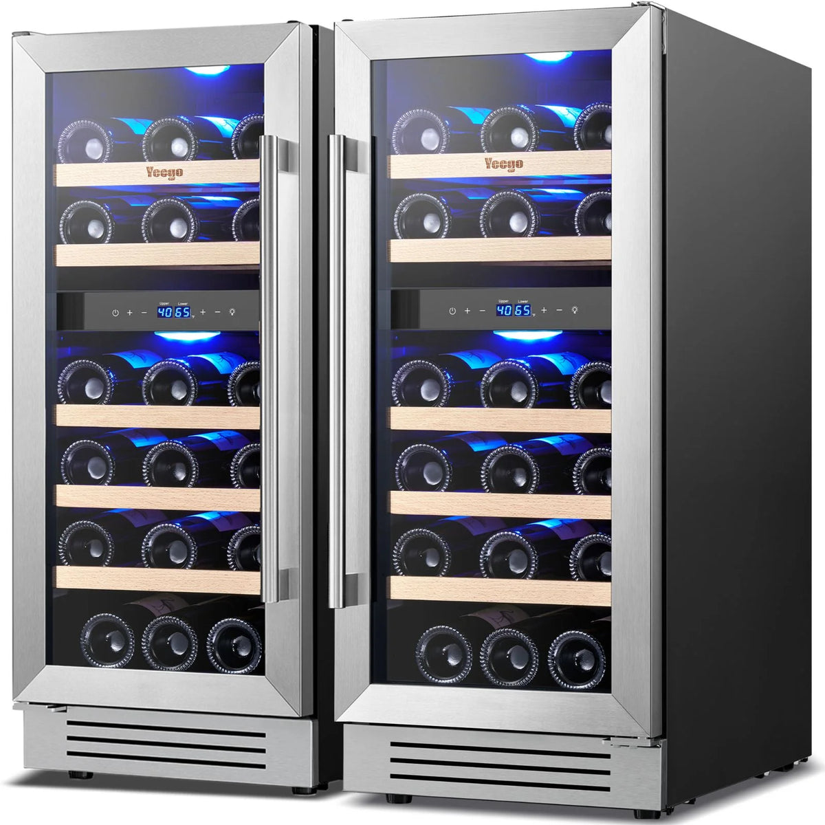 Yeego 30" Wine and Beverage Refrigerator,Two 15" Wine and Beverage Cooler Under Counter or Freestanding, Hold 33 Bottles and 80 Cans(Two Pack)