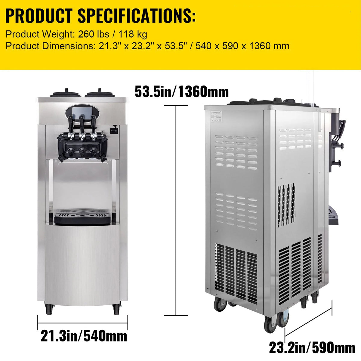 SHENGJINSH Pre-cooled Commercial Ice Cream Machine, 3 Flavors Countertop Soft Serve Ice Cream Maker