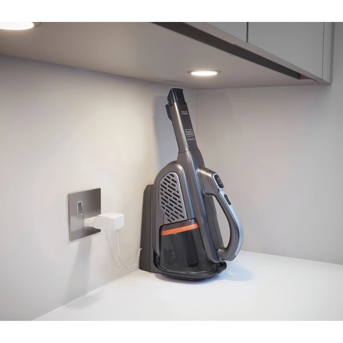 BLACK+DECKER 16V MAX dustbuster AdvancedClean+ Cordless Hand Vacuum, for Car & Home Use, with Long Crevice Tool and XL Dustbin, HHVK415B01, Grey
