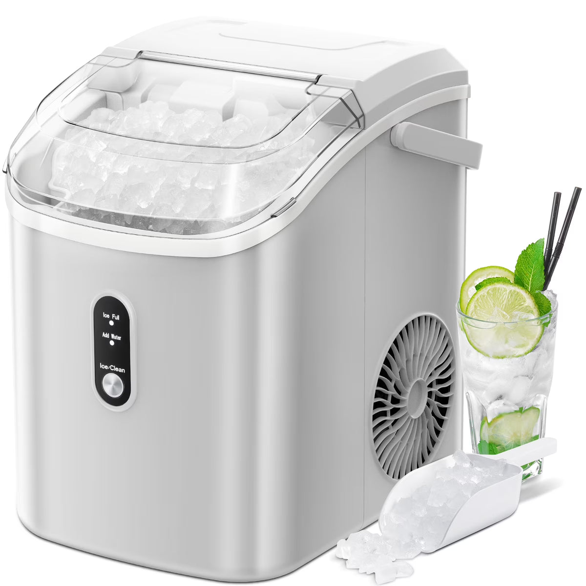 Electactic Nugget Ice Maker Countertop, 35lbs/24H, Self-Cleaning, Pebble Portable Ice Machine with Handle (White)