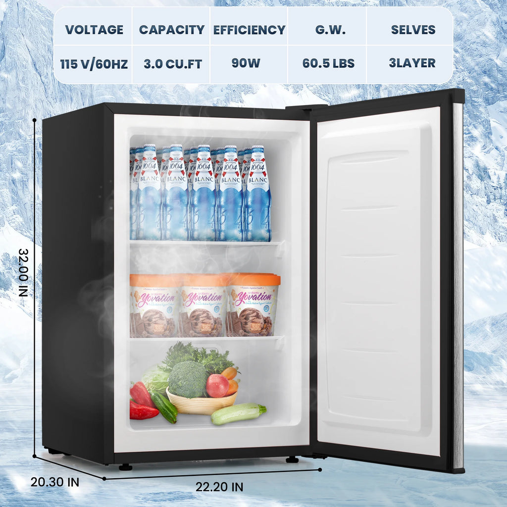 Electactic Upright Freezer, Energy Saving 3.0 Cu.ft Single Door Compact Upright Freezer with Reversible Door(Black)