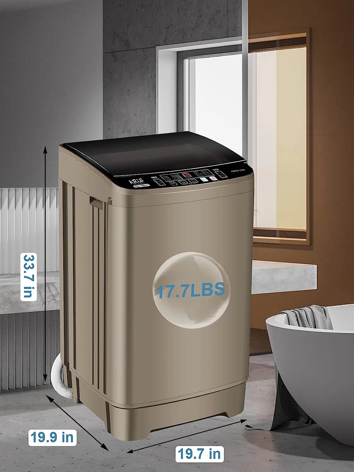 17.7 lbs Full Automatic Washing Machine with LED Display Compact Washing Machine with Drain Dump, 10 Wash Programs and 8 Water Levels Ideal for Dorms, Apartments, Grey